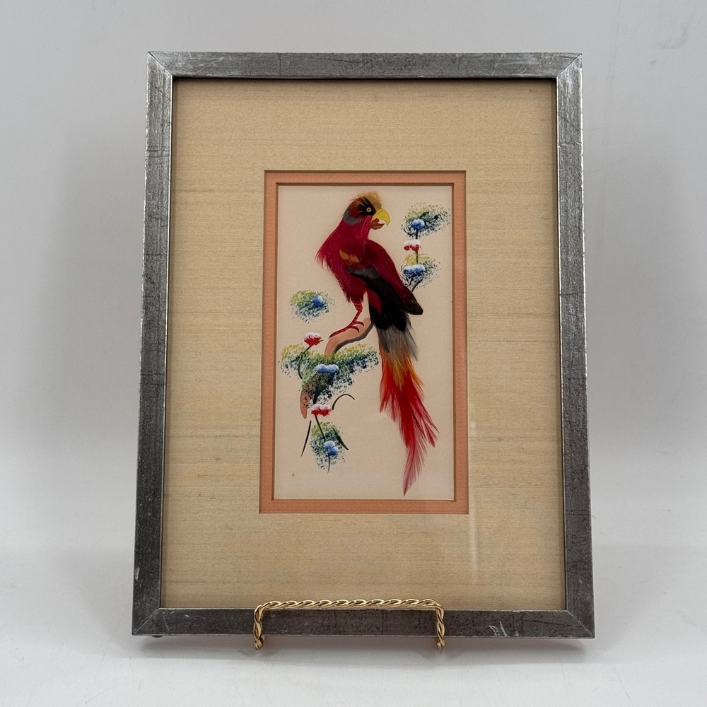 Vintage Feathercraft Exotic Bird Art Framed Tropical Wall Decor